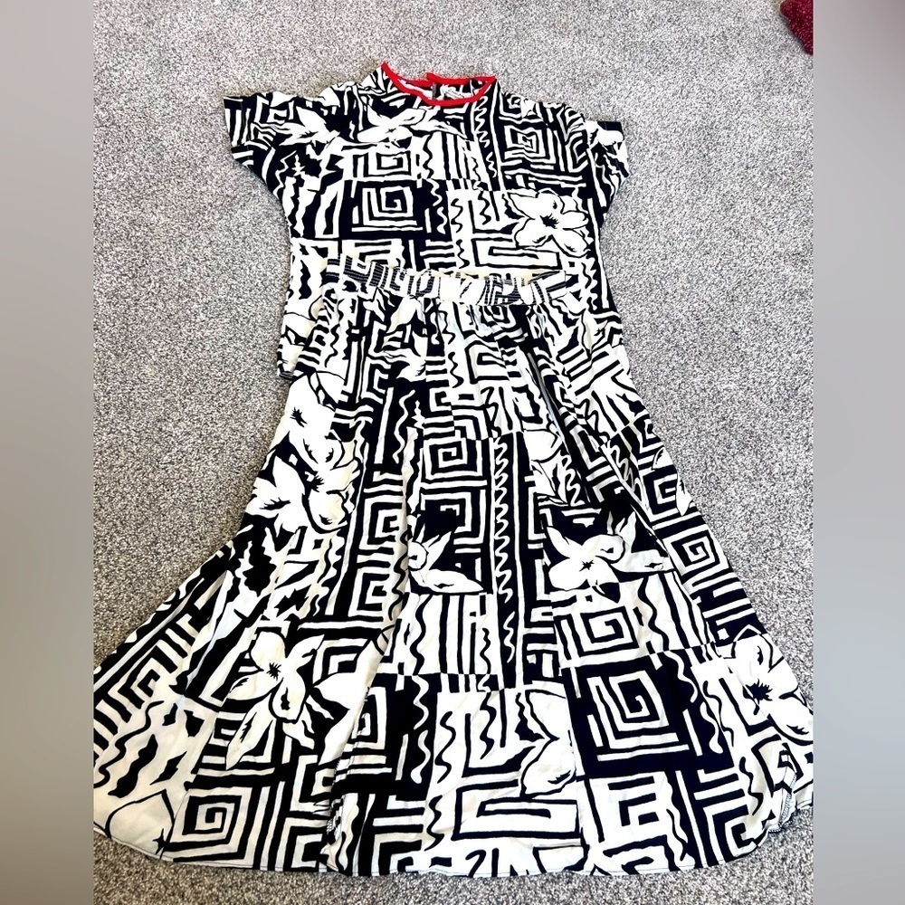 Vtg Jo Hardin Abstract Print Slit Midi Skirt Short Sleeve Top Co Ord Set Size 12